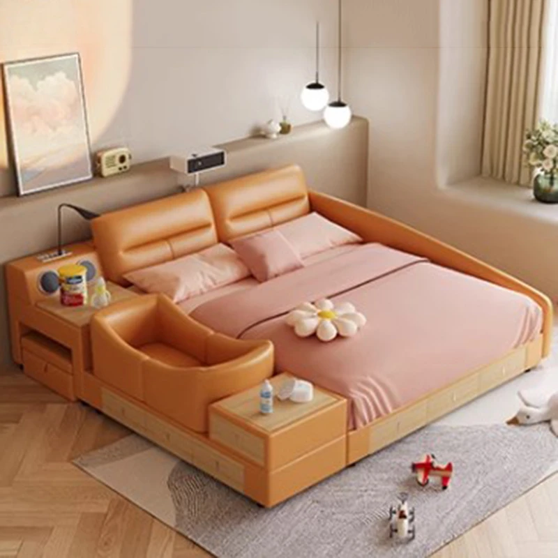 Children Tatami Double Bed Modern Combination Storage Comfertable Double Bed White Luxury Camas Moderrnas Inteligentes Furniture