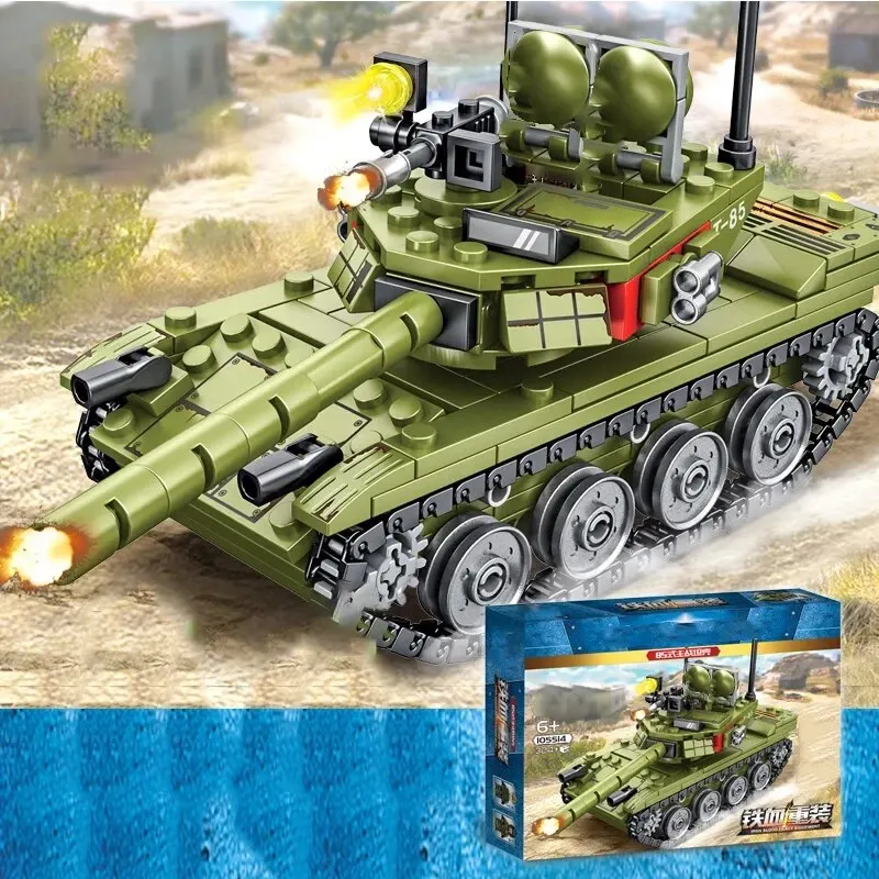 324PCS Military Equipment 85 Main Battle Tank Models Building Blocks WW2 Army Weapon Vehicles DIY Toys Gifts For Children Boys