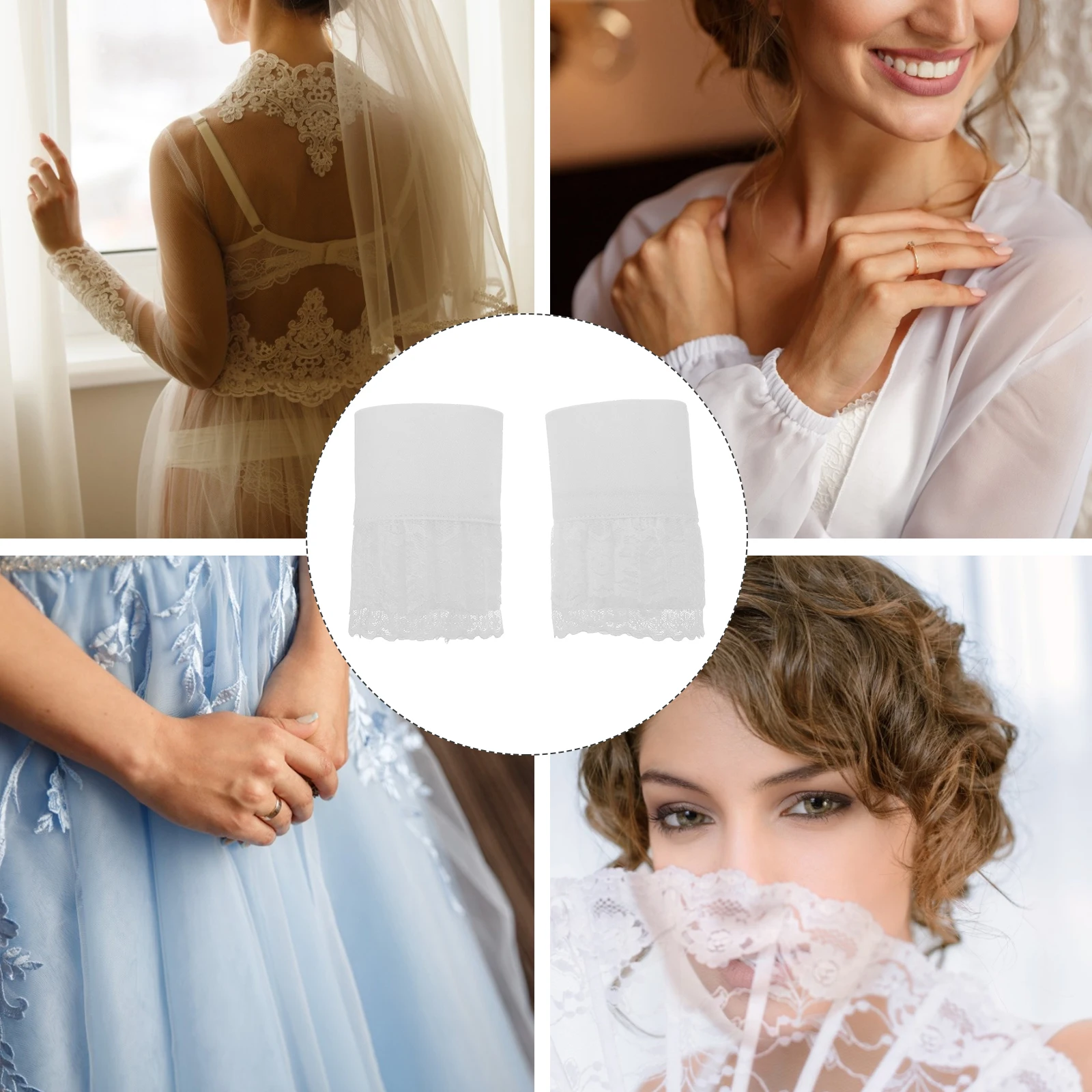 

Lace False Sleeves Cuff Woman Black Frilled Wedding Miss Fashion Stretchy Collarless Dresses Sweaters Tshirt Hidden Detachable
