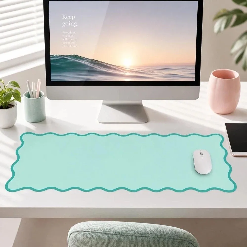 Sweet PU Leather Desk Pad Non Slip Wave Edge Keyboard Mat Large Simple Desktop Cover Gaming Room