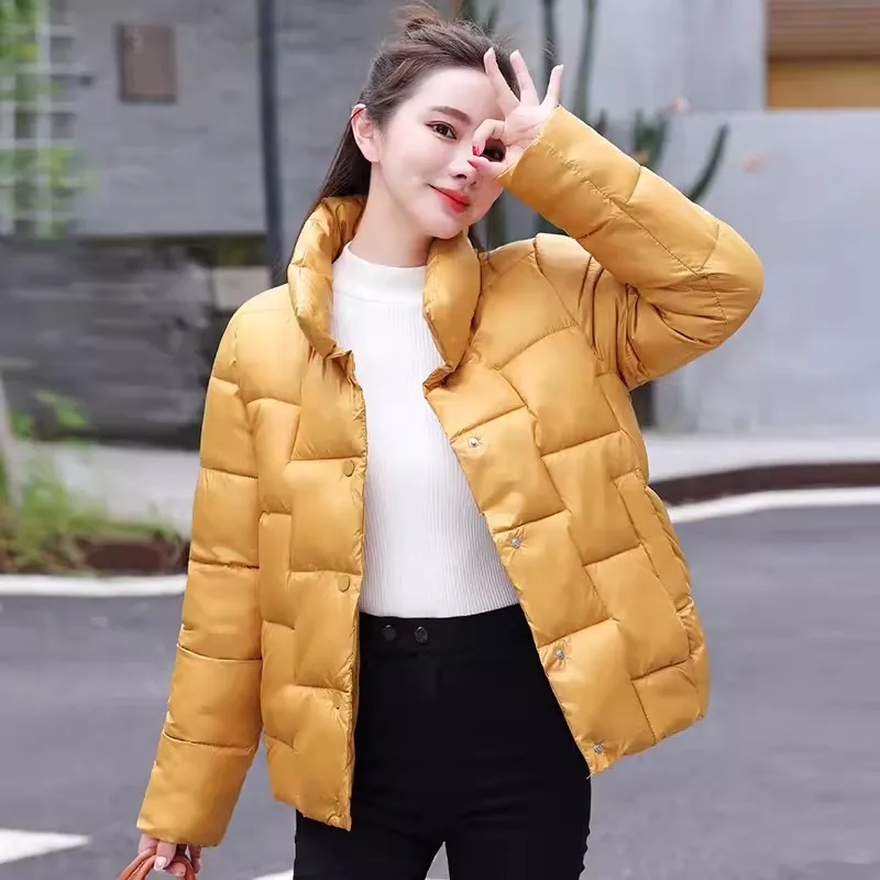 

Short Thin Padded Woman New Autumn And Winter Parkas Korean Single-Breasted Loose Warm Stand Collar Cotton Clothes Female W515