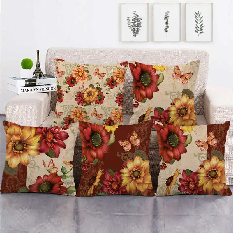 

Red Flower Pillow Case Spring Flower Linen Pillowcase for Girls Room Bed Sofa Bedroom Decoration Luxury Pillow Covers 45x45