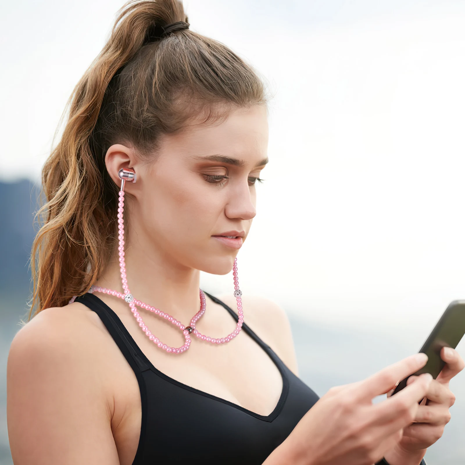 Wired in-Ear Headset with Pearl Chain Style Built-in Mic Remote Control for Clear Calls Smooth Operation Ideal for Running