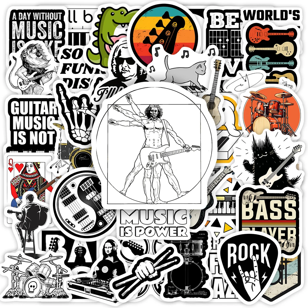 Music Band Stickers Guitar Bass Drum DIY Kids Toy Gift Decal for Phones Laptops Bottles Luggage Decorative Waterproof Rock Roll