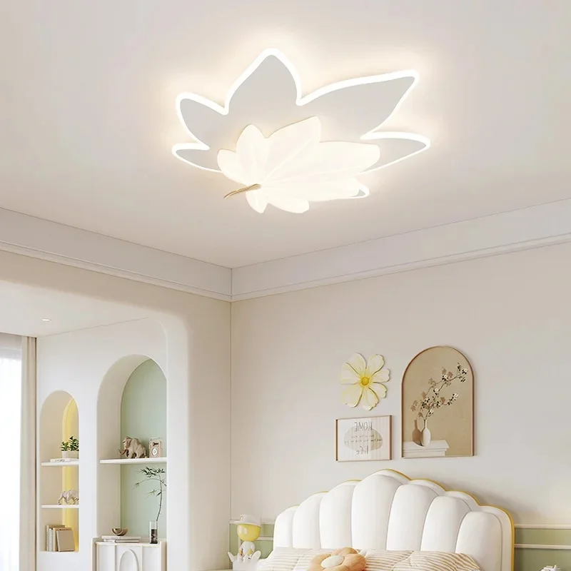 Leaf Shape LED Ceiling Light Maple Flush Mount Ceiling Lamp Modern Dimmable Lighting Fixture for Bedroom Living Room Home