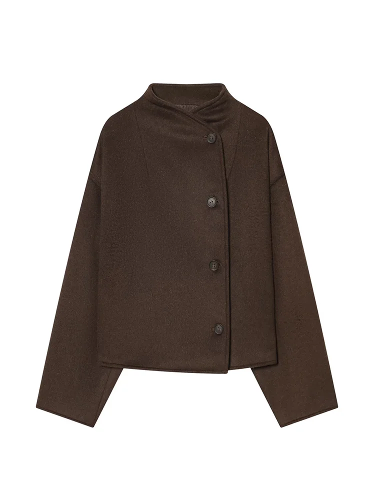 

HH женская модная однобортная однотонная куртка с круглым воротником и украшением, женская зимняя уличная одежда для отдыха с длинными рукавами, мягкое пальто