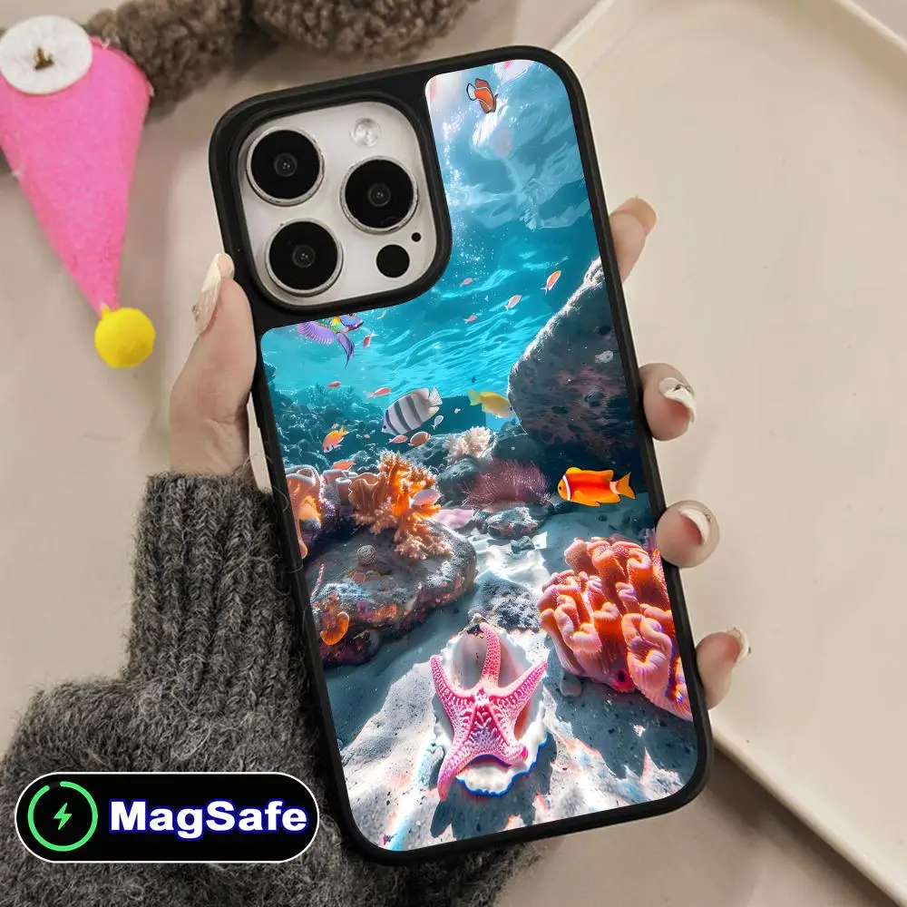 

Nature Ocean Fish Mobile Phone Case for iPhone 17 16 15 14 13 12 11 Air Pro Max Plus Magsafe Matte Surface Colorful Cover Luxury