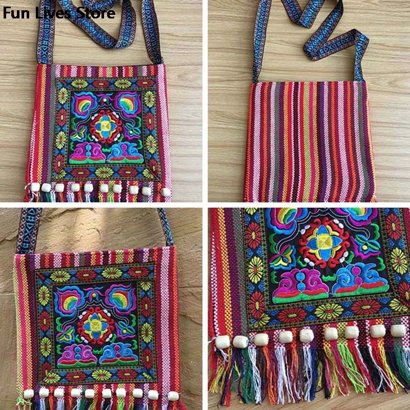 Vintage Tribal Fashion Crossbody torba etniczna Thai Indian Boho torby na ramię kobiety haft gobelin torebka letnia torebka plażowa