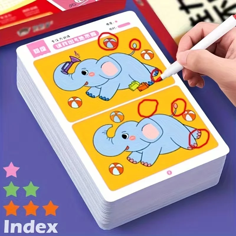 Find the Difference: Fun Focus Training Game with Erasable Picture Cards - Educational Learning Growth