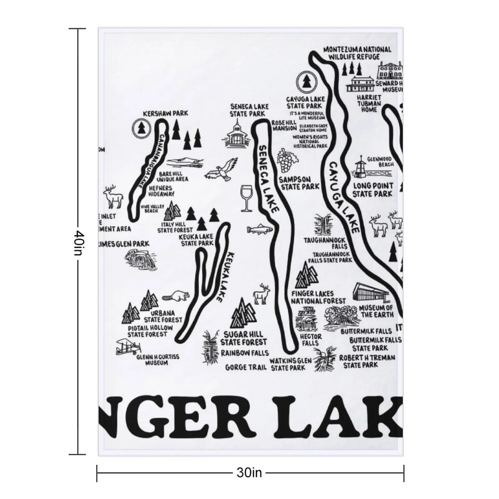 Finger Lakes Map Throw Blanket Plaid on the sofa Blankets For Bed Nap christmas decoration Blankets