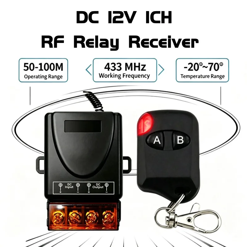 433Mhz Wireless Remote Control Switch DC 12V 24V 10A with 1CH Receiver 2 Button RF Transmitter Relay Controller For Garage Door