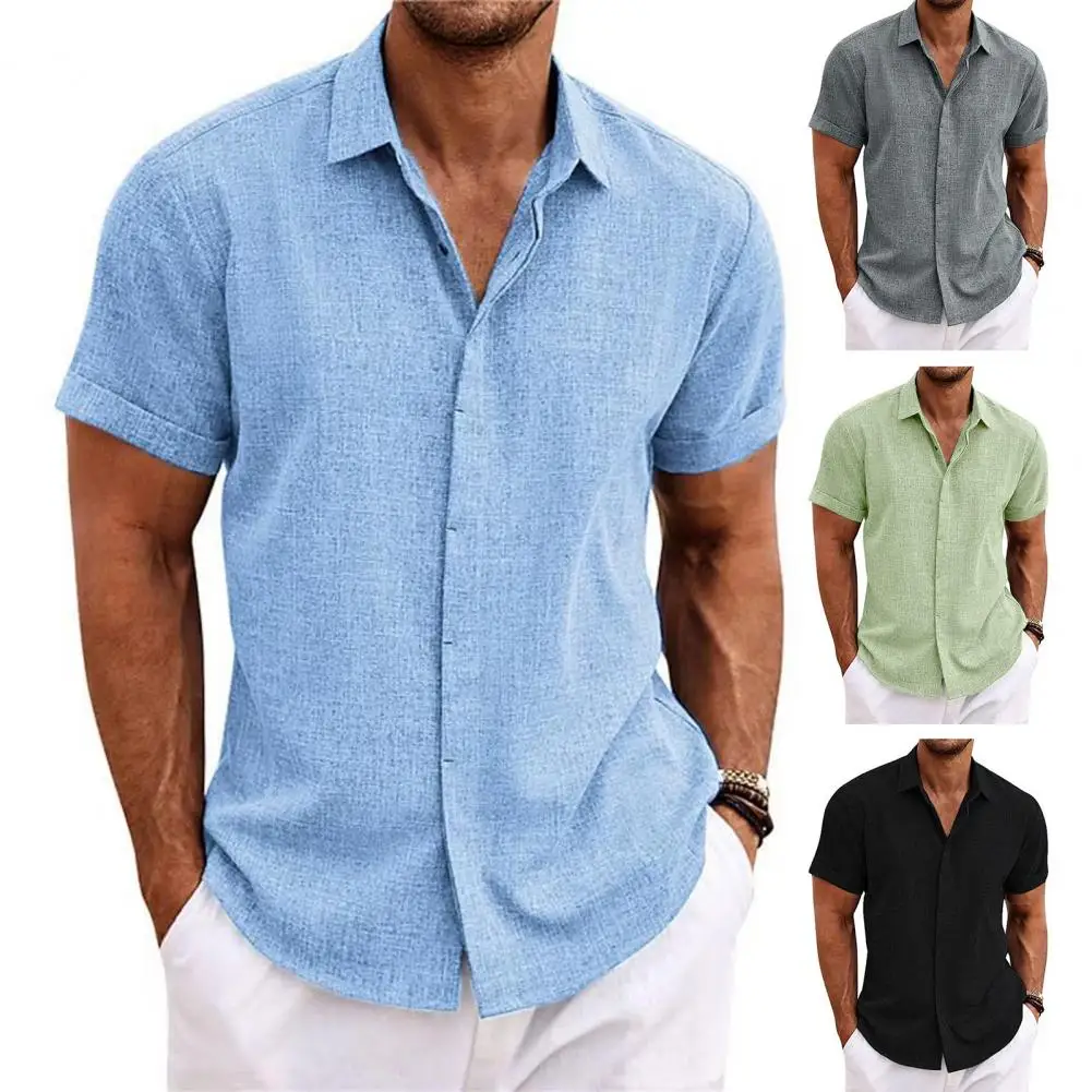 AREX-Chemise à Revers à Manches Courtes pour Homme, Haut Décontracté, observateur, avec Patte de lèvent, de Couleur Unie, pour Été