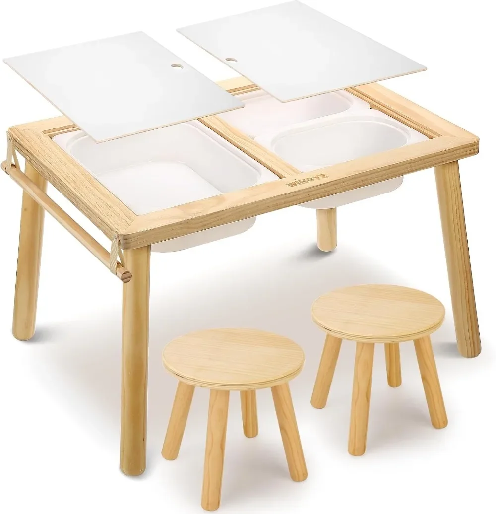 

Sensory Table and Chair Set, 3 in 1 Kids Table for Play Study Art Dining Toys Storage, Sensory Tables for Toddler