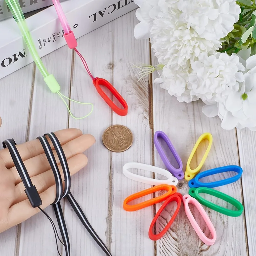 34PCS Necklace Lanyard Set Including 24PCS 8 Colors 40mm Nonslip Rubber Rings Holder 10PCS 5 Colors Loss-Proof Pendant Lanyard