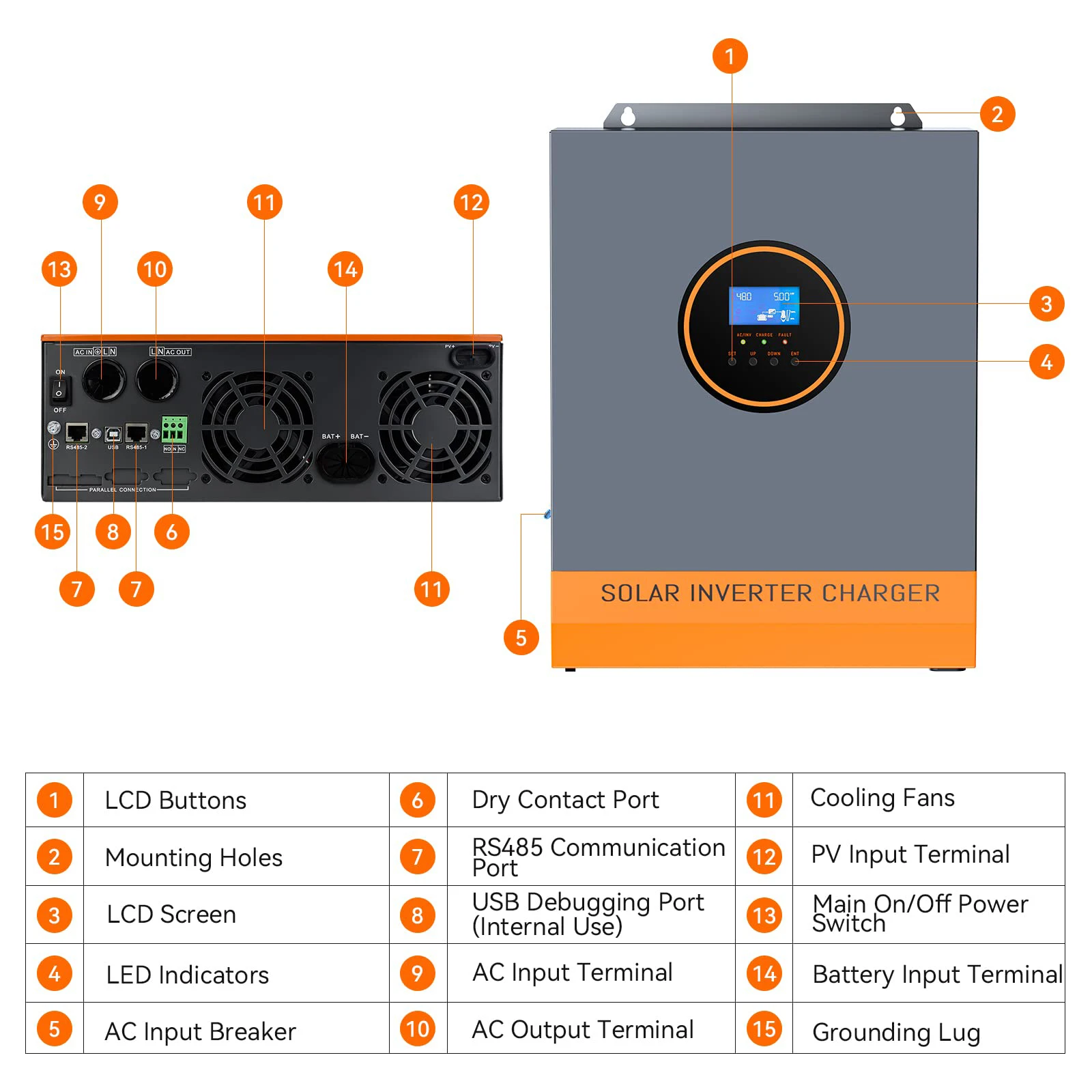 5000W Hybrid Solar Inverter Pure Sine Wave Inverter Off Grid Inverter With 100A MPPT Controller Single AC Output WIFI