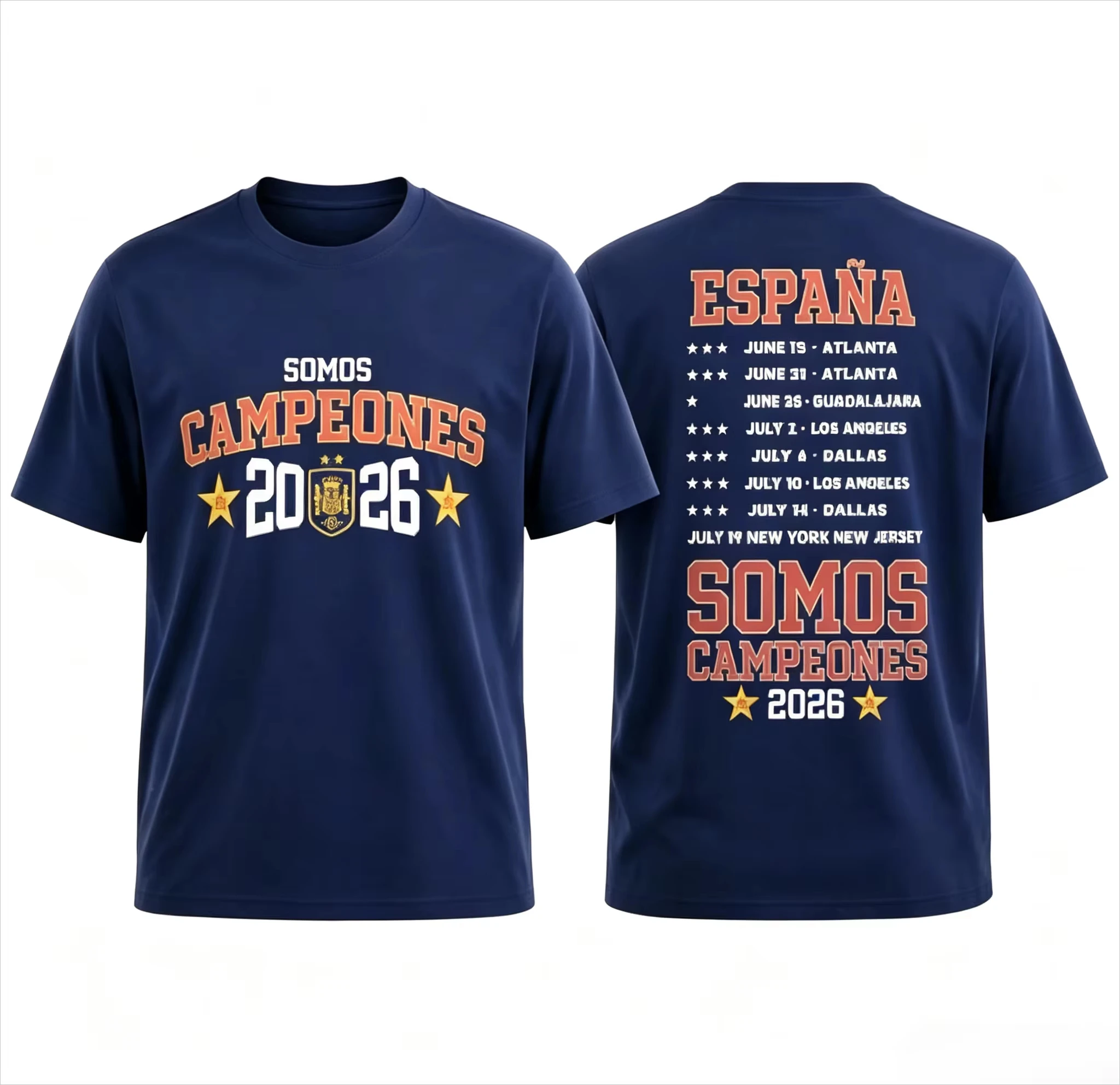 Spain National Football Team 2026 Champion Commemorative T-shirt Men Vintage Letter Print Casual Short Sleeve Tee Sports Fans
