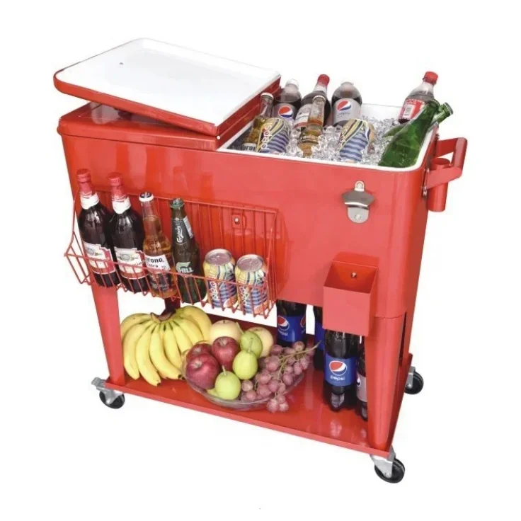 Mobile Beer 80-Quart Steel Beverage Cooler Ice Bucket Rolling Cart for Outdoor Drink Wine Ice Cooler Cart