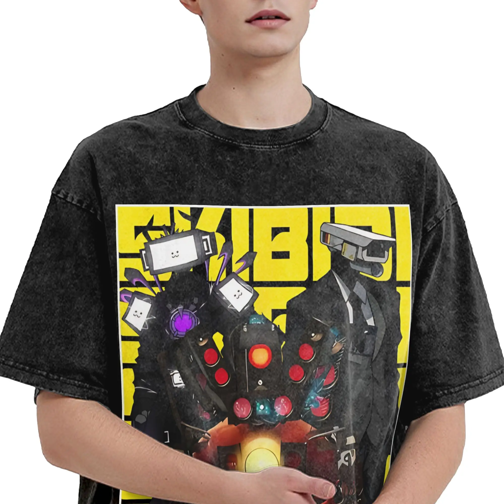 Titan Speakerman Skibidi Toilet T Shirt Hip Hop Washed Short Sleeve Street T-Shirt  Vintage for Men Women Streetwear Summer Tops