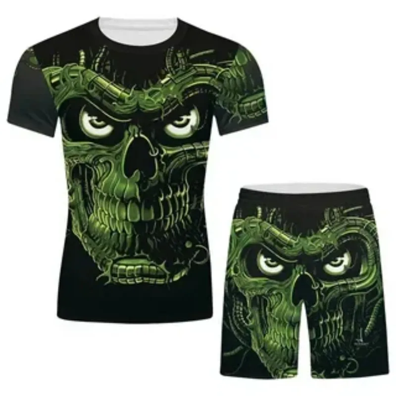 2025 3D Fun Trendy Printed Summer Men's T-shirt Sports Set Two Piece Set Horror T-shirt Short Sleeve Shorts