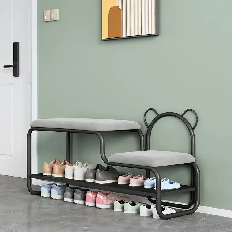 

z Nordic Modern 2Layer Iron Art Household Door Shoe Change Stool Shoe Cabinet 2 In 1 Soft Bag Seat Cushion Bench Shoe Storage R