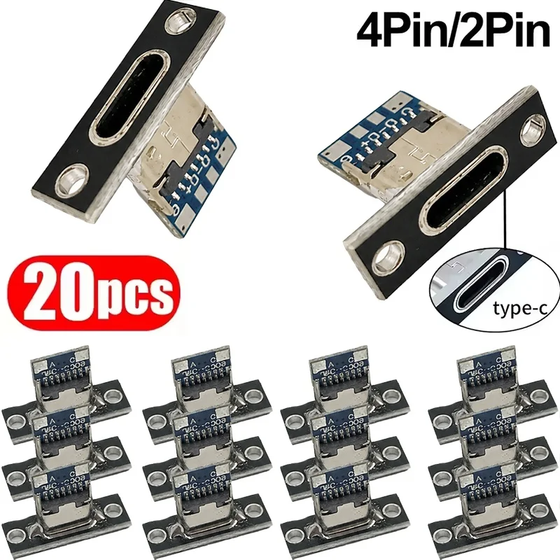 20Pcs Type-C Female Connector Jack Charging Port 2/4 Pin USB-C Female Socket Connector Jack Mini Charger Plug Socket Accessories
