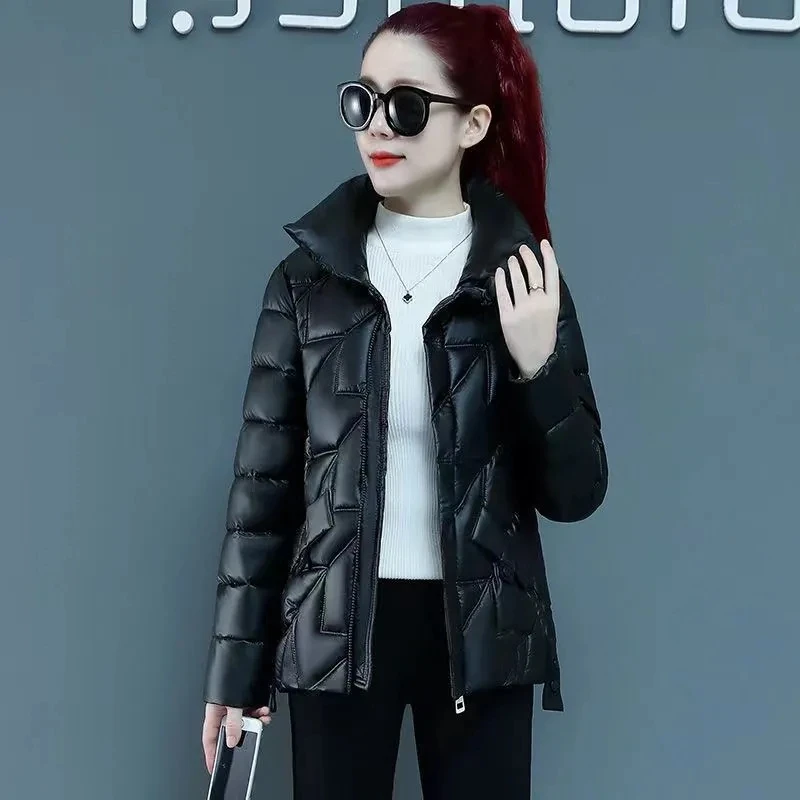 2023 New Women Jacket Winter Parkas Female Glossy Down Cotton Jackets Stand Collar Casual Warm Parka Short Coat Female Outwear