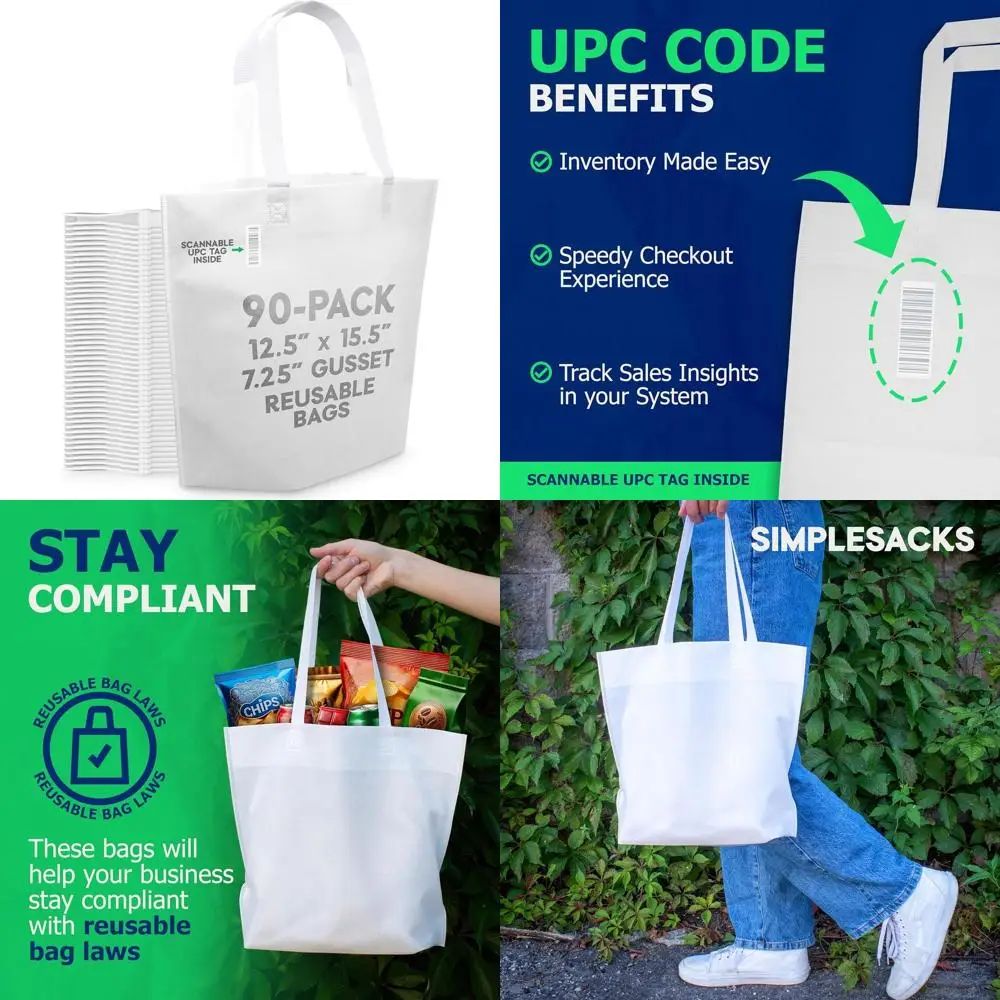 

Набор из 90 прочных многоразовых нетканых сумок для продуктов с ручками