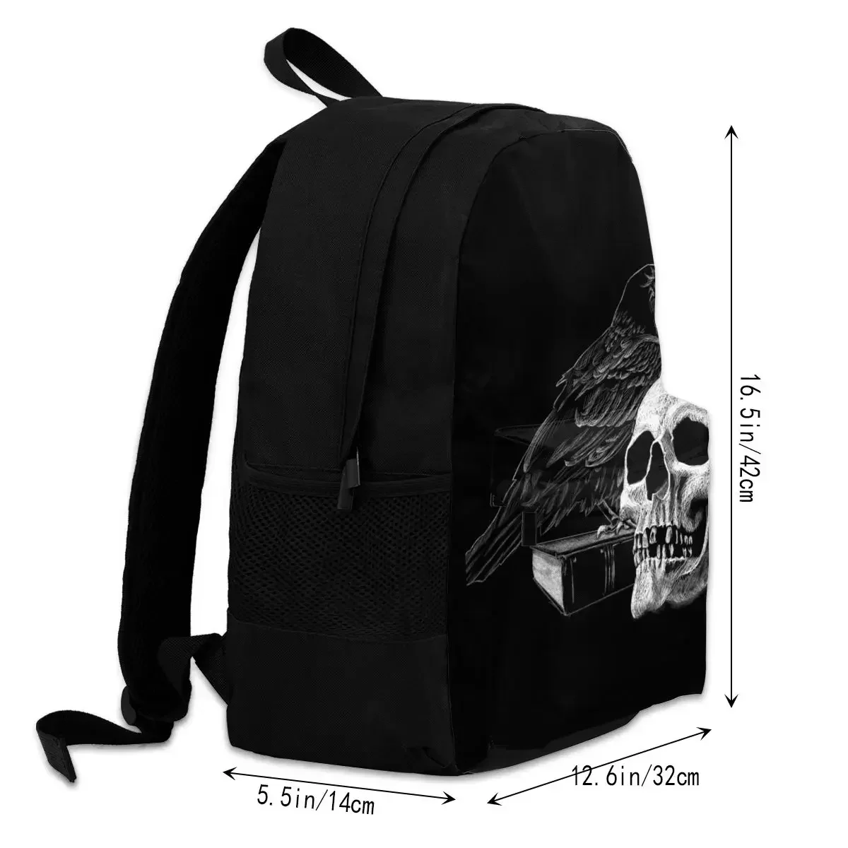 Quoth The Raven ransel Halloween dengan tengkorak, tas punggung poliester unik remaja komuter horor, ransel besar dengan tengkorak