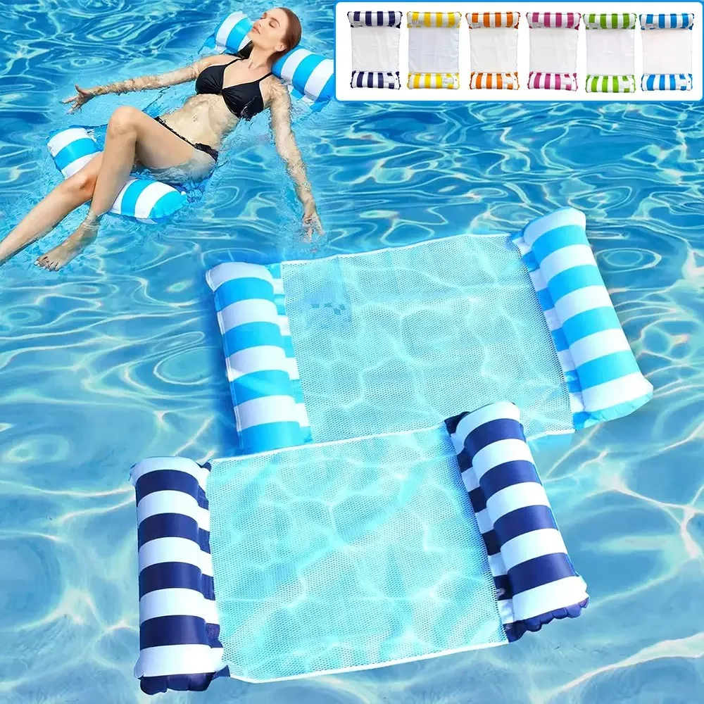 New Inflatable Foldable Floating Row Swimming Pool Party Water Hammock Air Mattresses Pvc Stripe Water Floating Inflatable Mat