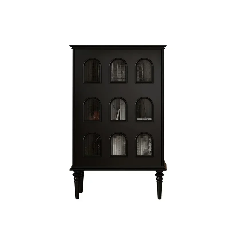 Retro style display cabinet entrance French solid wood dining side cabinet living room single door movable side cabinet