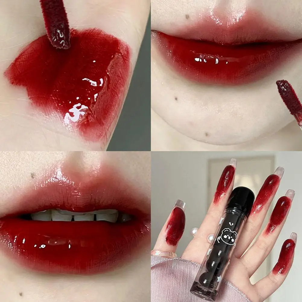 Bear Dudu-esmalte de labios de espejo transparente, superblanqueador, luz hidratante, copa de brillo de tomate, lápiz labial rojo antiadherente L M7Y2