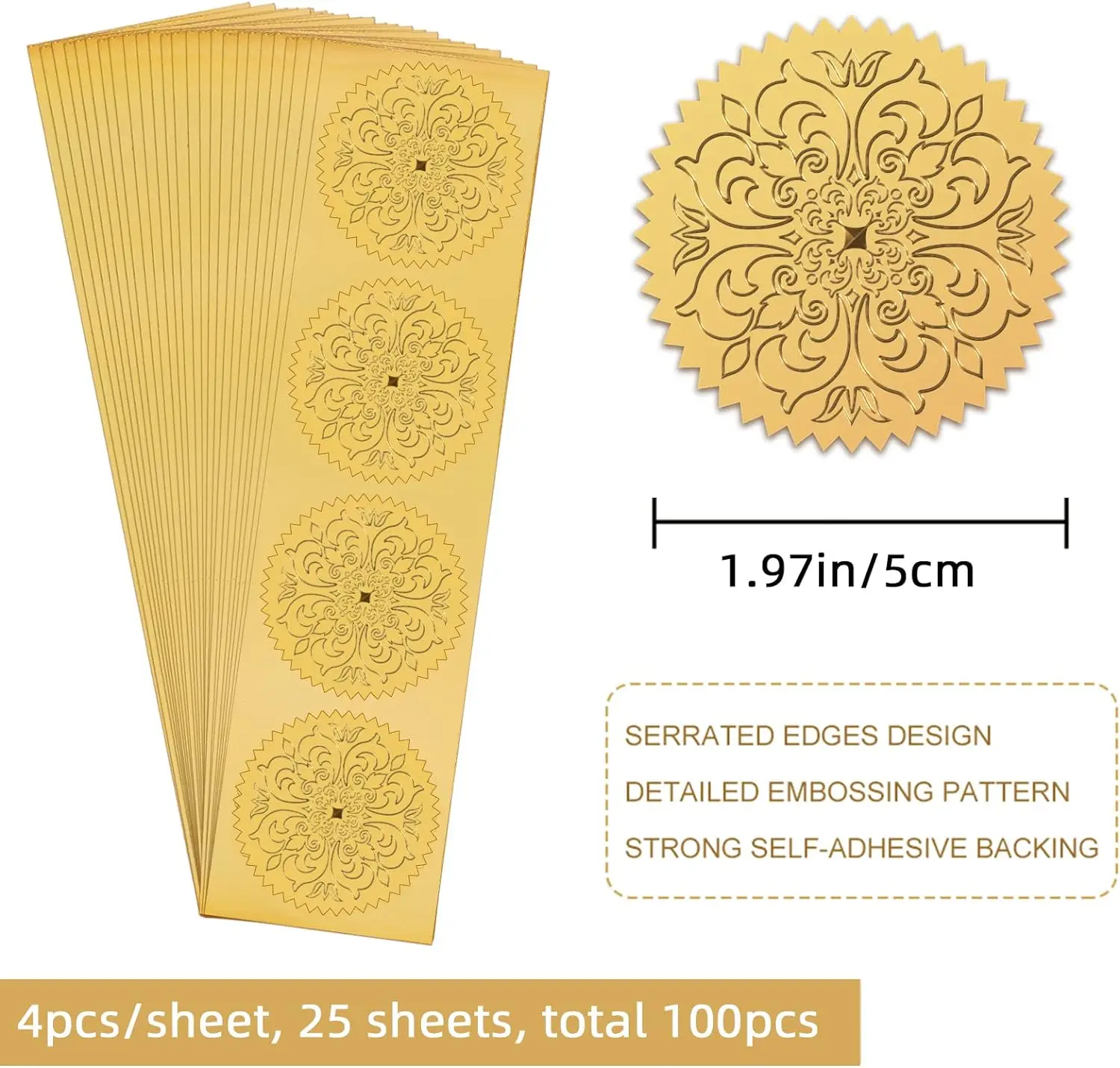 Embossed Foil Certificate Seals Flower Pattern Self Adhesive Embossed Seals Gold Stickers 100pcs Medal Decoration Labels