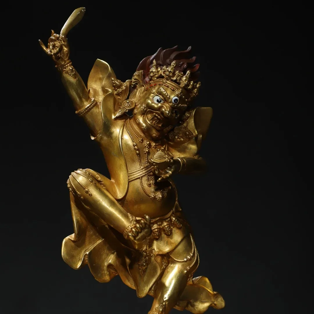 Old Bronze Gilded Cinnabar Vajrayana Palden Lhamo Buddha Backlight Lotus Terrace Worship Hall