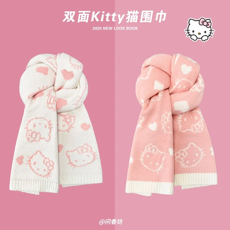 

Милый двусторонний вязаный шарф с котятами для женщин, осенне-зимний, студенческий, в корейском стиле, защита от холода, согревающий шарф-снуд