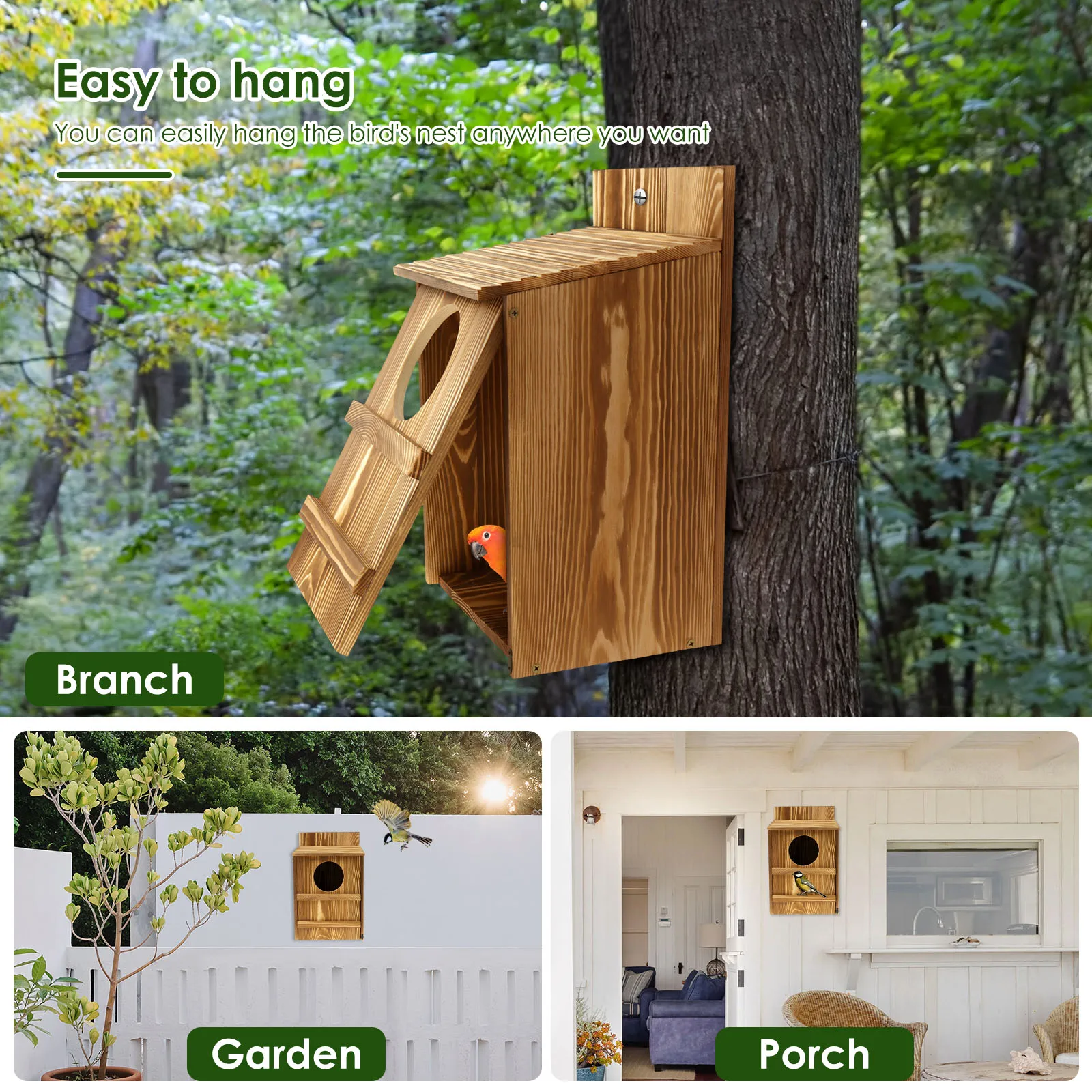 Wood Bird House Circular Opening Owl House Large Size Nest Birds Breeding Box Hanging Pet Accessories Home Balcony Decoration