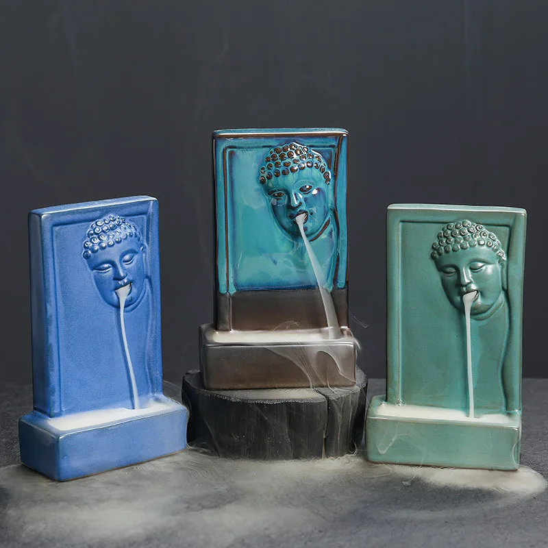 Ceramic Backflow Incense Burner Creative Buddha Statue Handcrafted Decor for Home