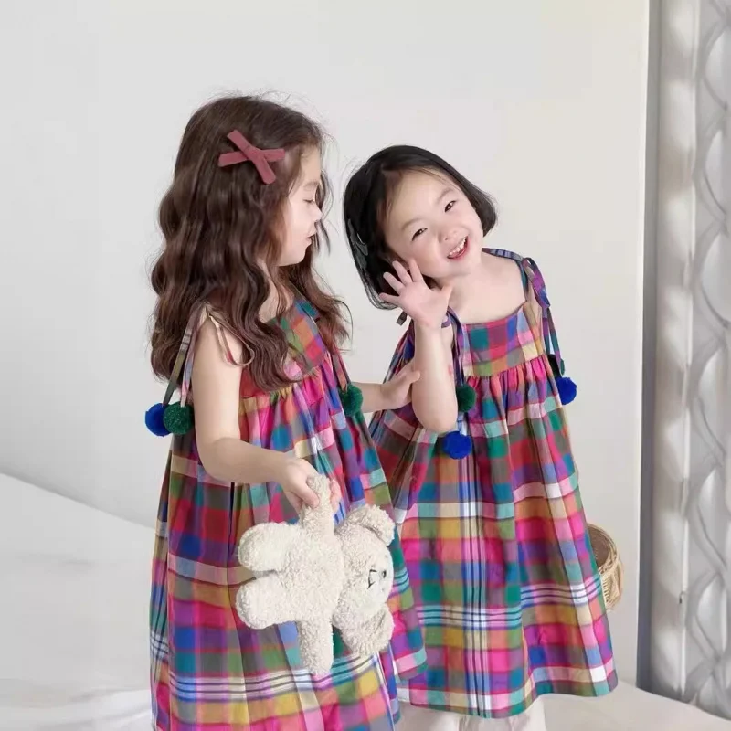 Children's Clothing Girls' Dress Dopamine Color Pom-Pom Dress Princess Dress2025Summer New Foreign Trade Children's Wear