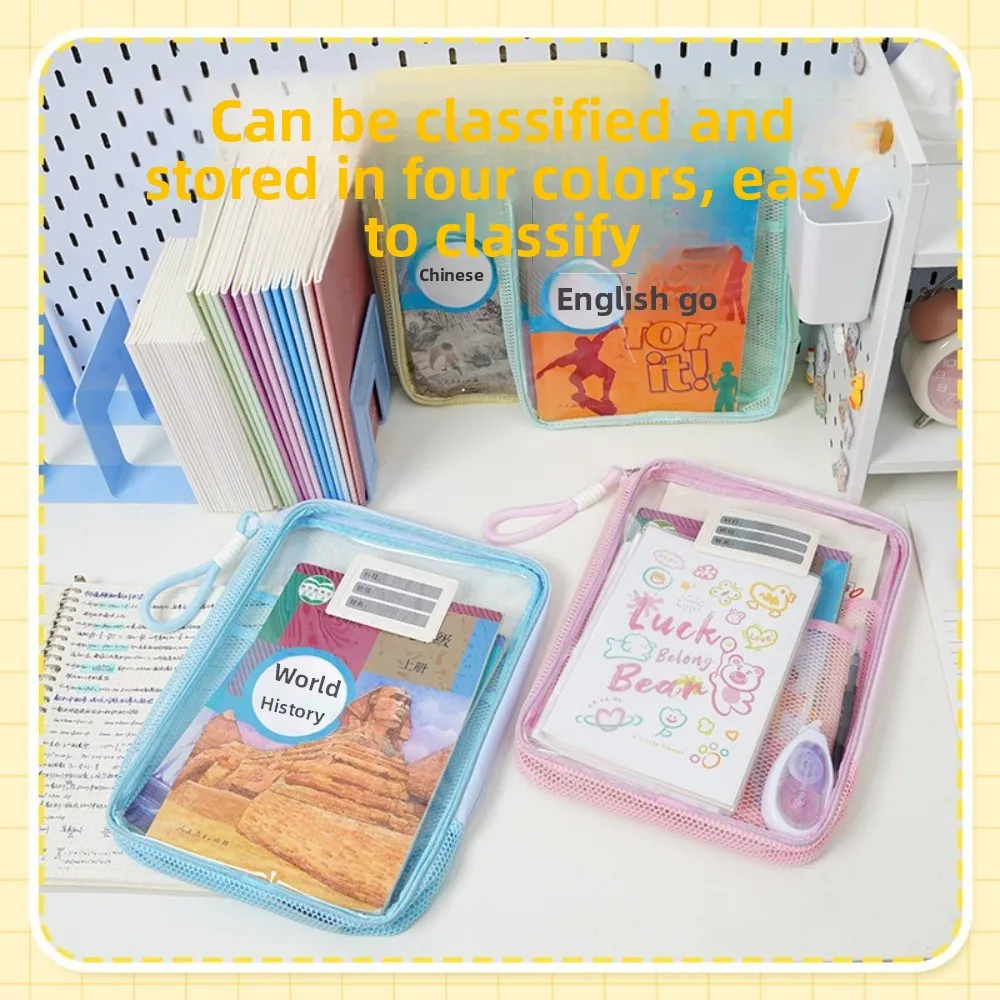 Transparent Zipper File Bag Large Capacity Handle Storage Organizer Bag Candy Color Multifunction File Folder Bags