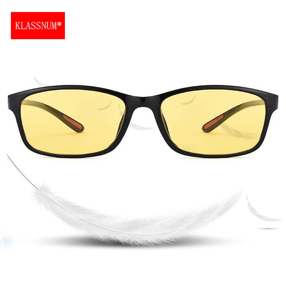 KLASSNUM Anti-Blue Light Glasses Men Yellow Lens Driving Sun Glasses Outdoor UV400 Photochromic Glasses Ultra Light Eyepiece