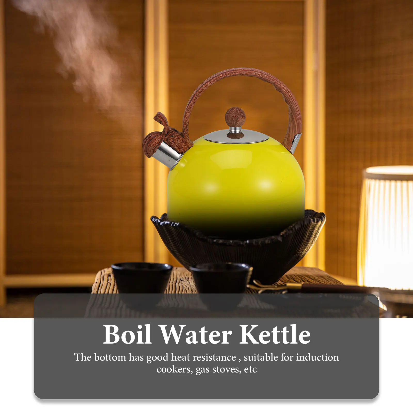 

Whistling Tea Kettle Stainless Steel Wood Handle Long Lasting Automatic Sound Home Office Camping Use Induction Gas