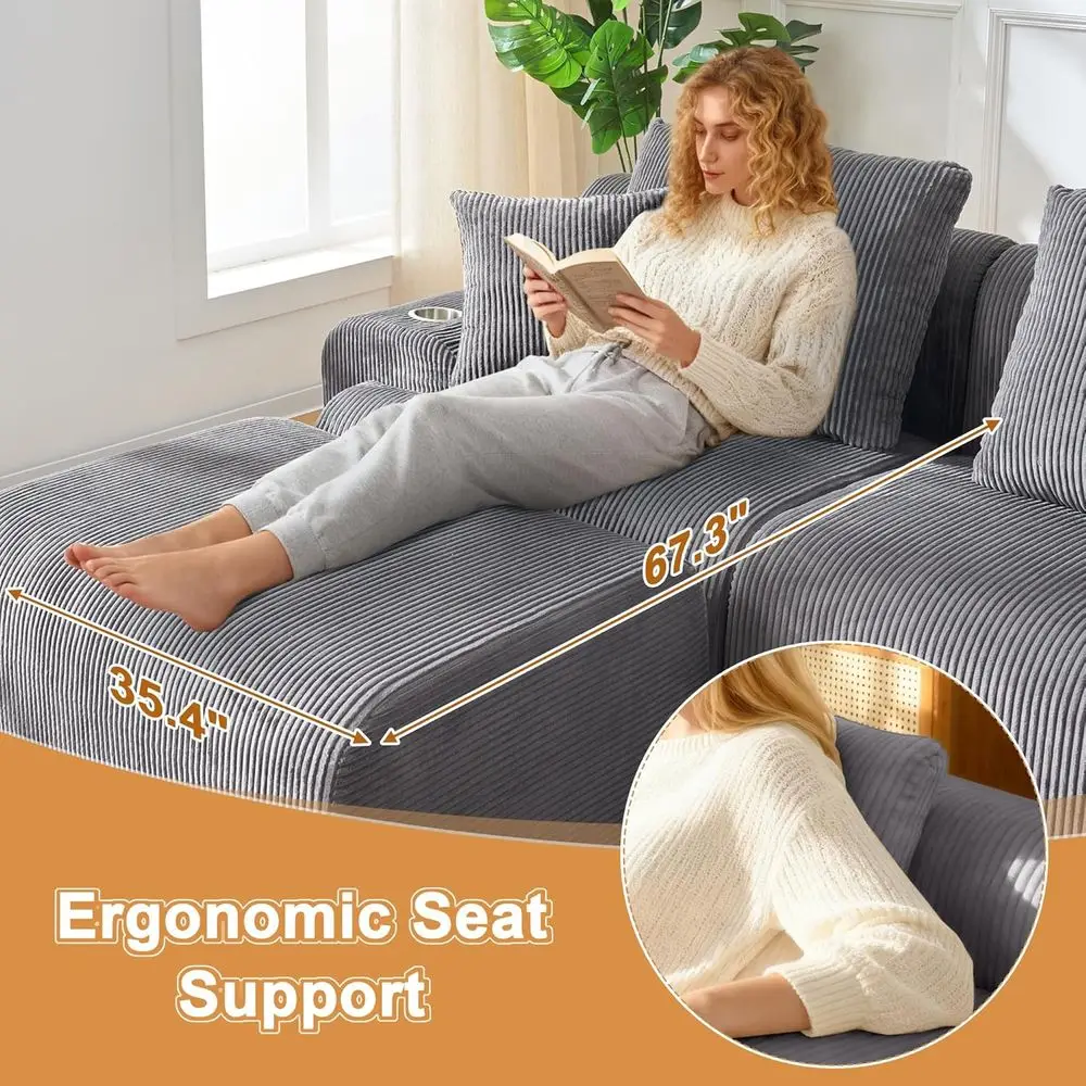 Deep Seated Cloud-Inspired L-Shape Sofa, Grey, for Living and Bedroom Comfort