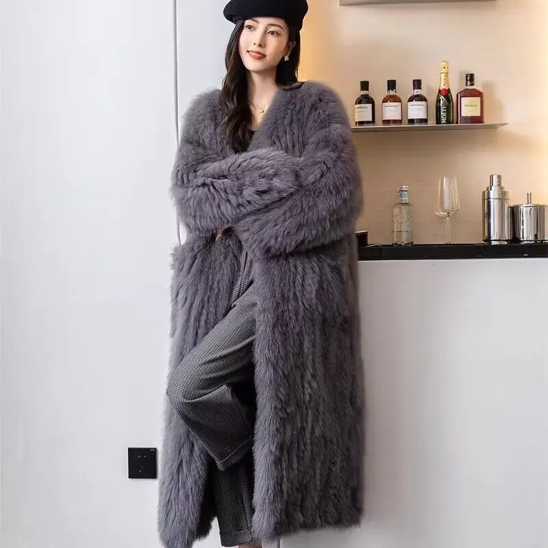 Winter Women High-quality Fox Fur Coat Luxury Long Fur Parka Plus Cotton Padded Very Warm Large Size Female Plush Jacket Y239