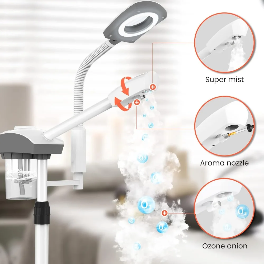 Profissional Steamer Ferramentas Faciais para Esteticista, Cuidados com a pele e Limpeza Profunda, 2 em 1 Máquina Facial com Ampliação 3X