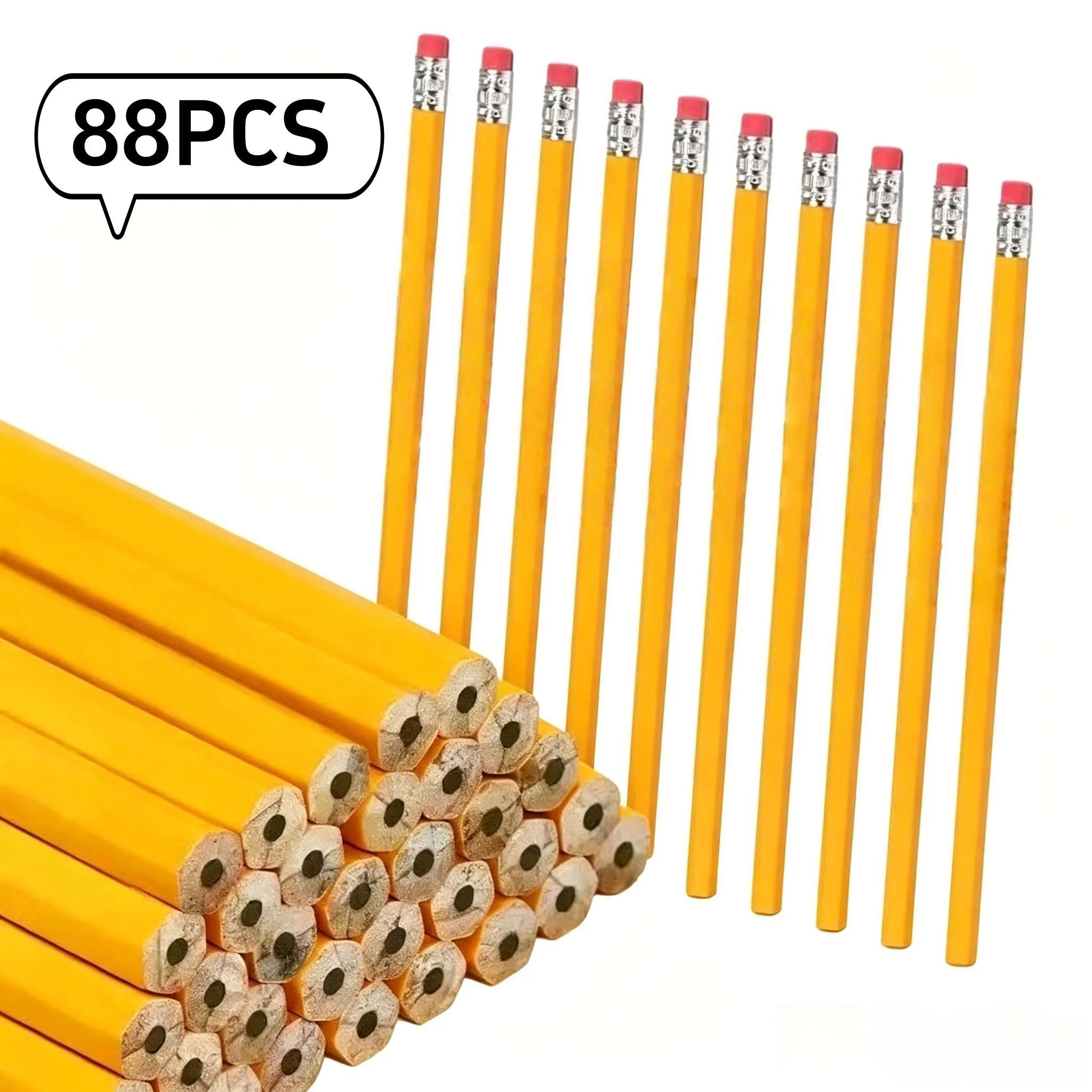 88PCS HB Graphite Pencil Lead Yellow Wooden Colored Pencil Smooth Writing For Drawing Sketching Daily Use Ideal School