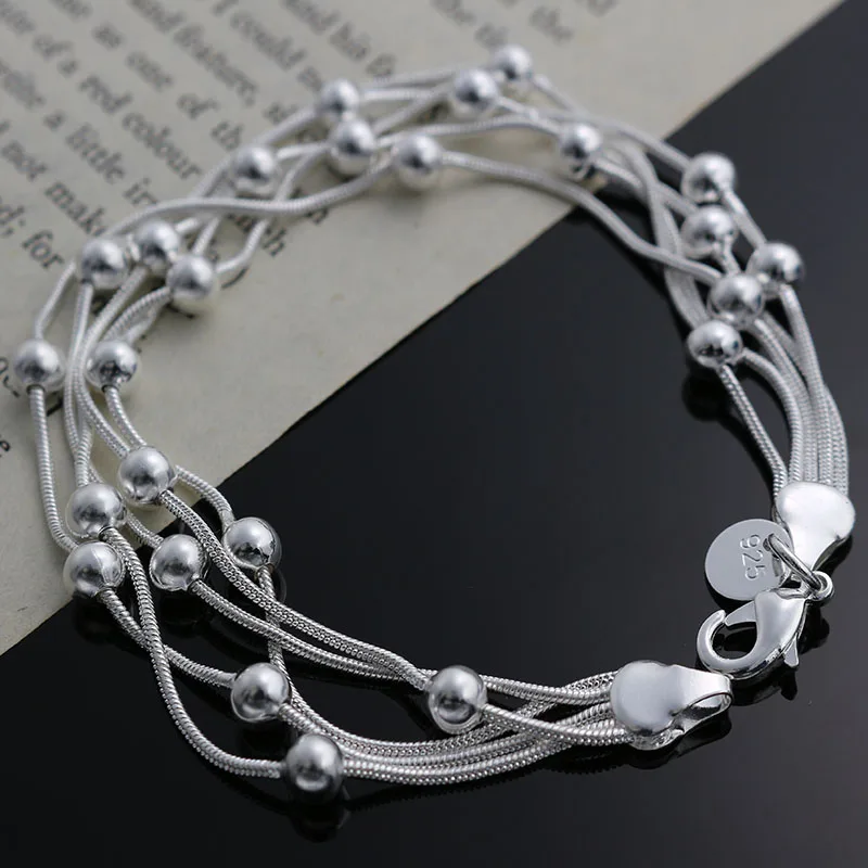 Hot Classic Models 925 Sterling Silver  Five-Wire Bead Bracelets New Listings High Quality Fashion Jewelry Christmas Gifts