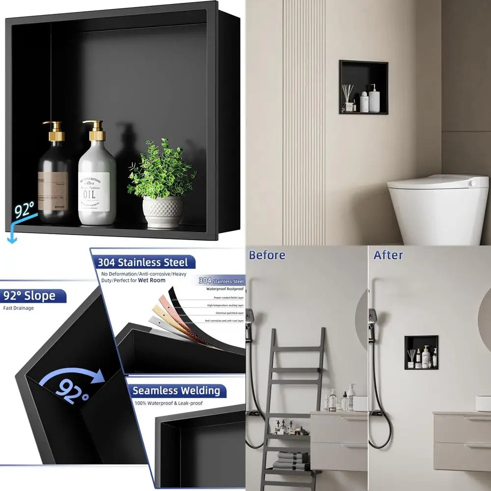 

12x12 Black 304 Stainless Steel Shower Niche Shelf, Recessed Mount for Bathroom & Shower, Waterproof
