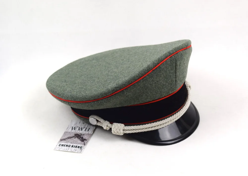 

WWII German Elite Officer Wool Hat&Cap W Red Pipe Silver Chin Cord