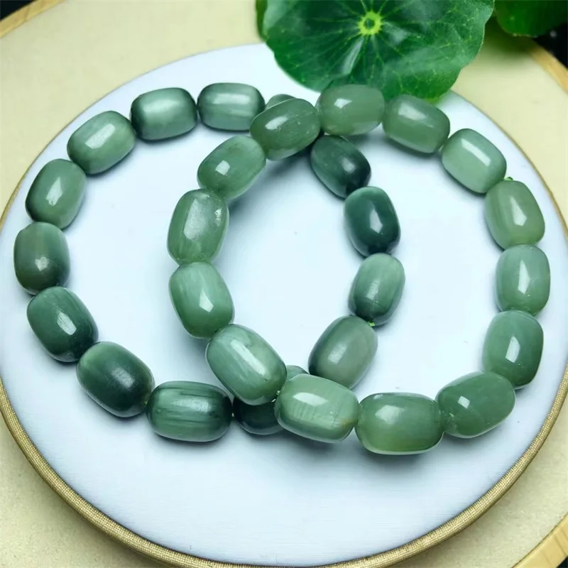 Natural Green Rutilated Quartz Bucket Bead Bracelet Women Reiki Healing Fengshui Lucky Bangles Women Hoilday Gift 1PCS 10X12MM