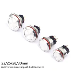 5A 22mm25mm28mm30mm Metal Power Button Flat Head Momentary/Self-Locking 1NO1NC/2NO2NC Start Black Push Button Switch