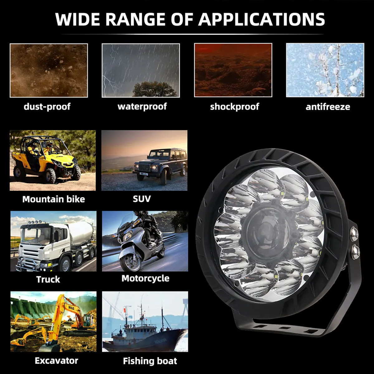 7 Inches Led Round Lamp Spotlight Work Light Ip 68 Waterproof White Color Truck Road Driving Headlight Super Brightness